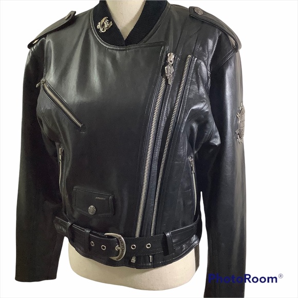 Harley Davidson Women’s Medium Moto Biker Leather Jacket w/ HD Pin - Picture 2 of 15